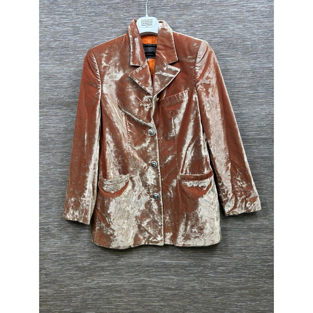 Vintage Versus Gianni Versace Blazer Womens 42 Orange Velvet Made Italy 90s